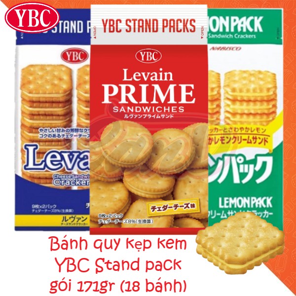 (4 loại) Bánh quy kẹp kem YBC Stand pack gói 171gr (18 bánh)