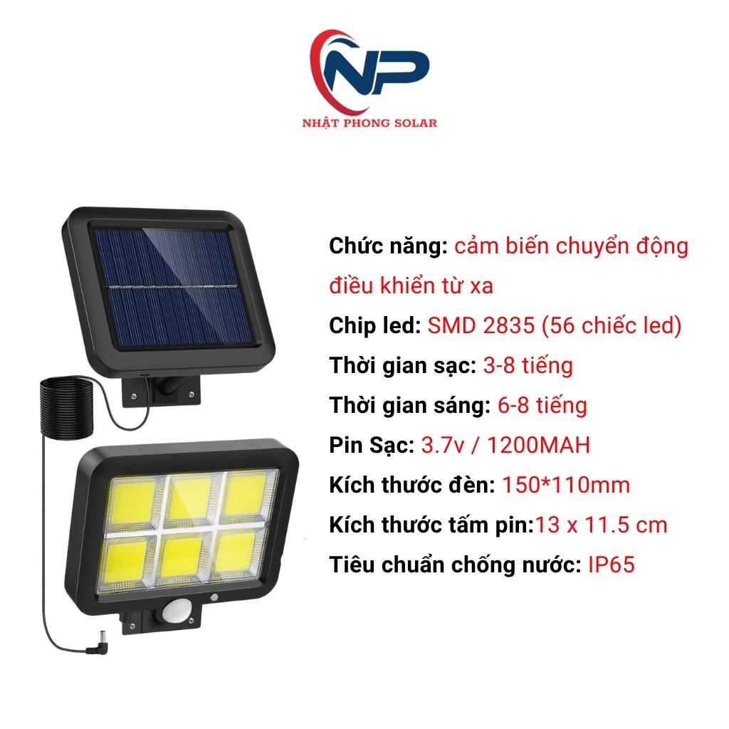 Đèn năng lượng mặt trời, đèn COB 6 khoang led SHOPNHATPHONG, tấm pin rời đèn,dây dài 5m,điều khiển, cảm biến chuyển động