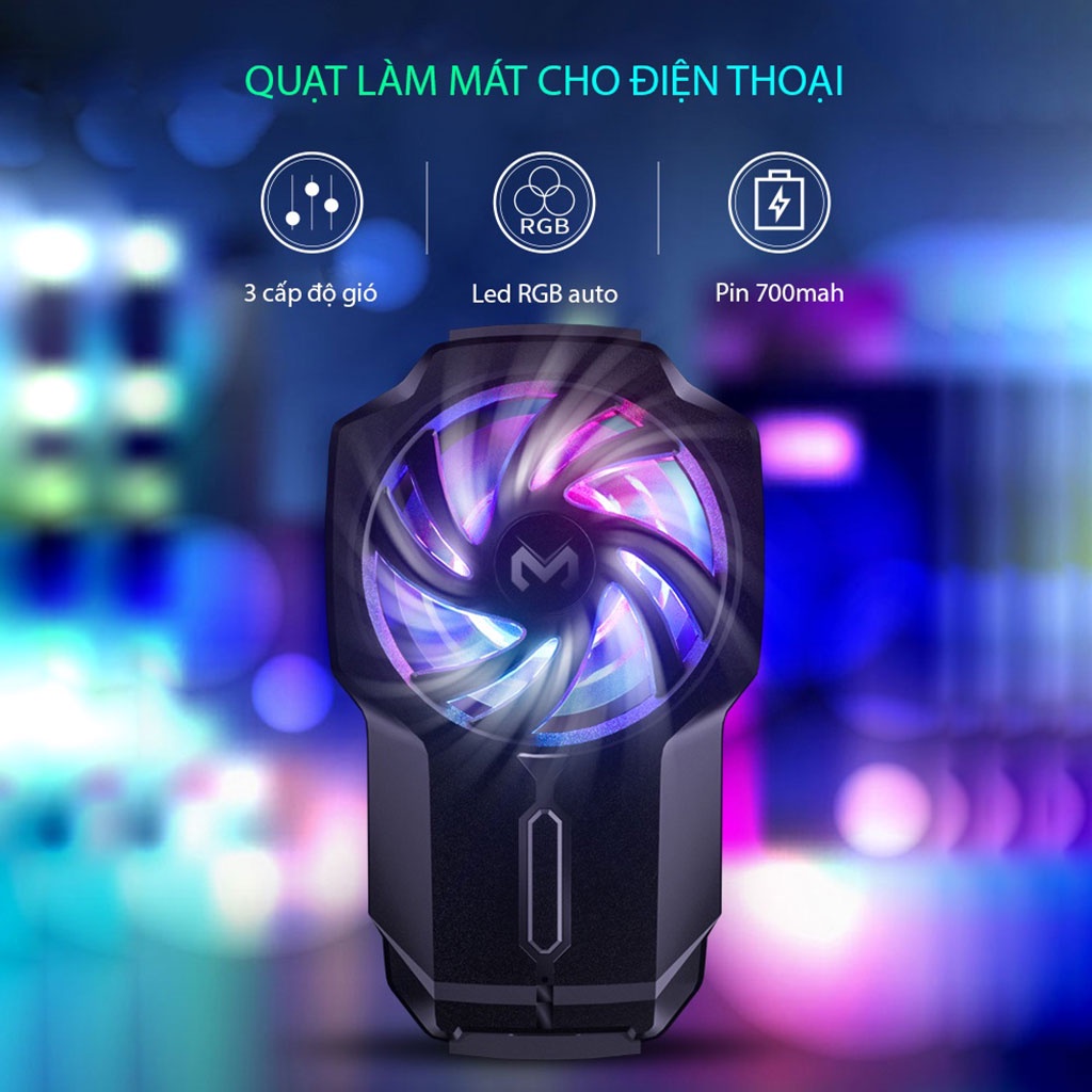 Quạt tản nhiệt điện thoại MEMO FL05 pin sạc 700mAh Led RGB tốc độ 6000 vòng/phút mở rộng 66-84mm