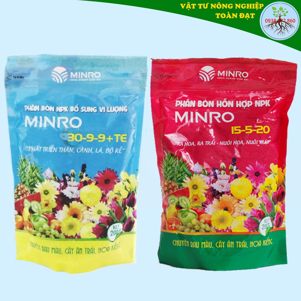 Phân bón Minro 30-9-9 và Minro 15-5-20 (200g), dinh dưỡng cho cây trồng