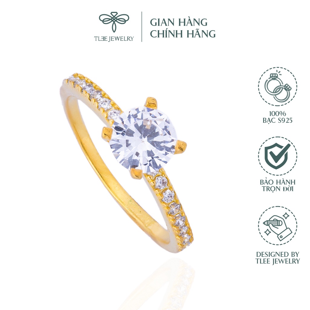 Nhẫn bạc nữ TLEE đá bốn chấu mạ vàng 14k nạm đá cao cấp NCJ A0137
