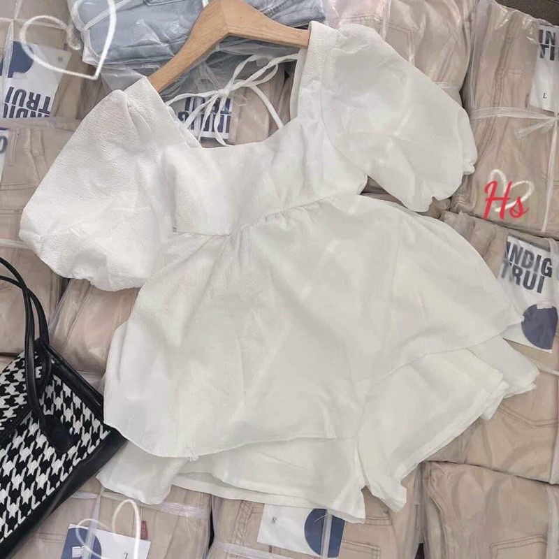 Bộ baby doll đũi cổ vuông dây lưng HS6