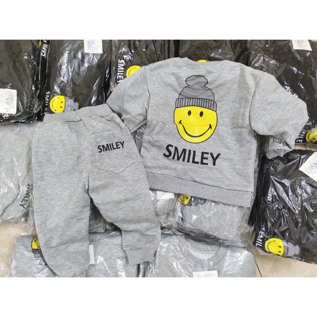 (Quảng Châu-Hàng Mới Về) Bộ quần áo nỉ thu đông SMILEY Cá Tính Hàng Đẹp cho bé từ 3-8 tuổi (9-26kg) Chất da cá.(MB.Q043)