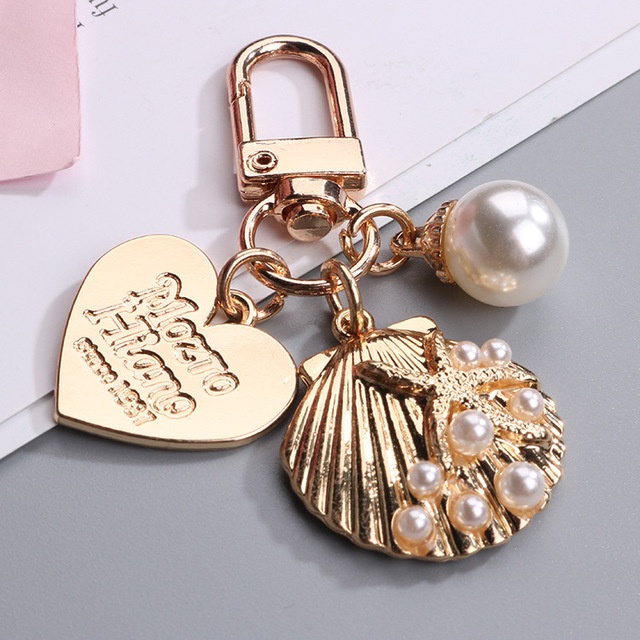 Móc Khóa Hình Vỏ Sò / Trái Tim Bằng Hợp Kim Đính Ngọc Trai Giả / Túi Xách / Tai Nghe AirPods Dễ Thương Sáng Tạo Cho Nữ