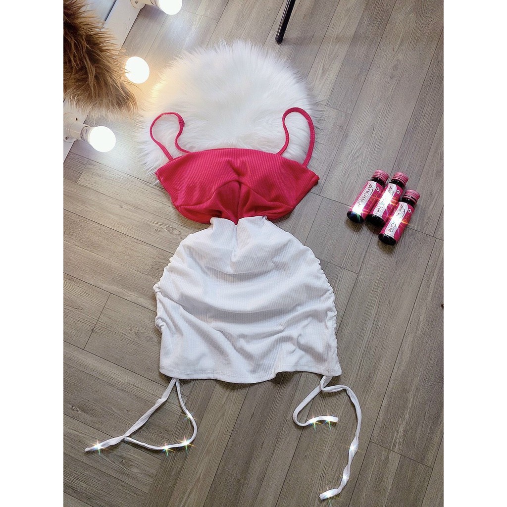 Set áo 2 dây mút ngực và chân váy body rút dây 2 bên
