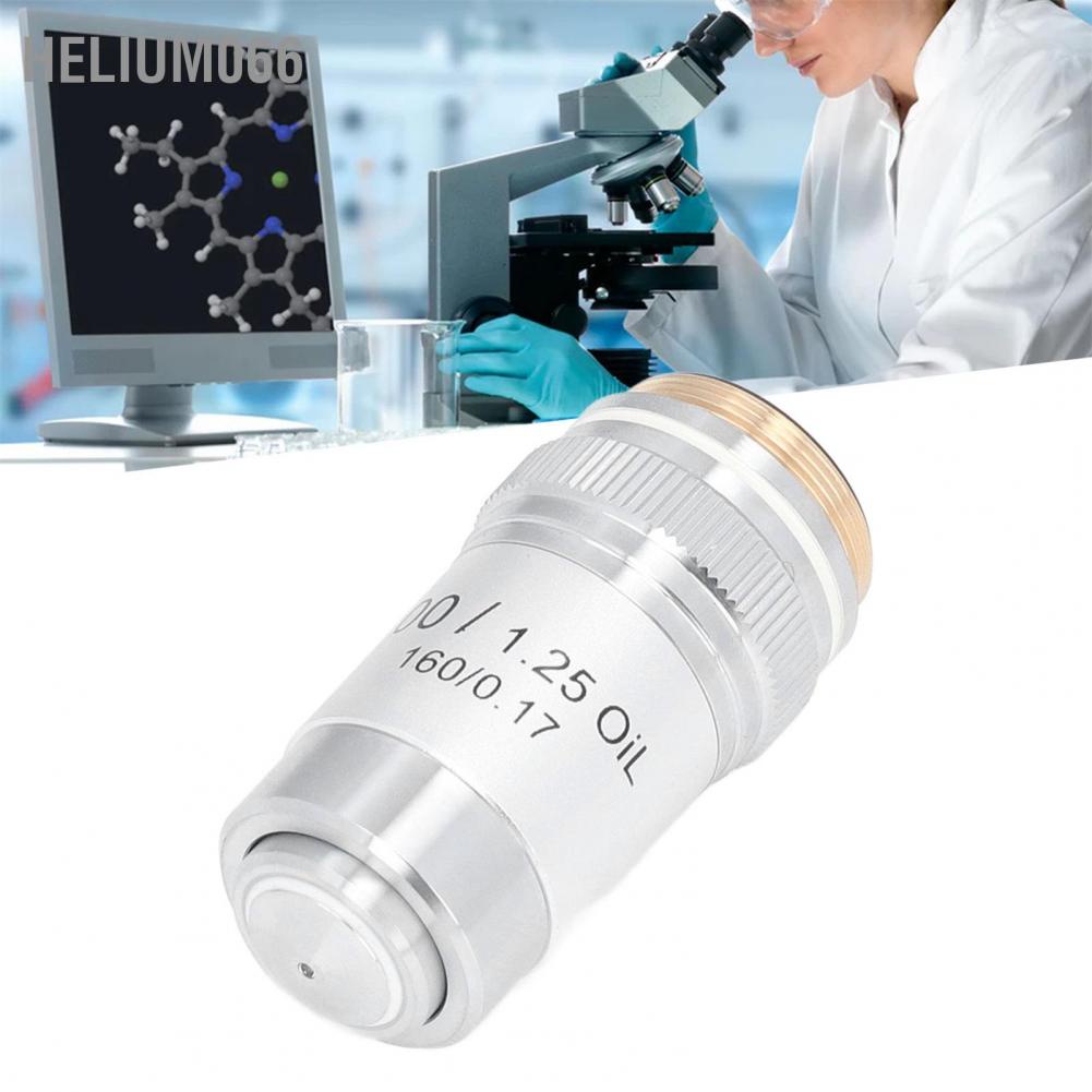 Helium066 Achromatic Objective Brass Chrome Plated 100X High Power Microscope Lens Interface 20.2mm