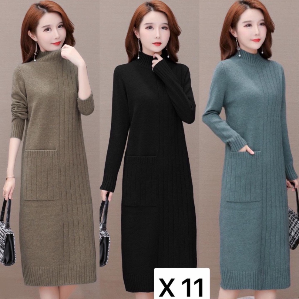 VÁY LEN DÀI DÁNG SUÔNG QUẢNG CHÂU, CỔ TRÒN, DÀI TAY