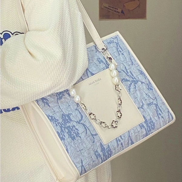 Túi Xách Tote Sức Chứa Lớn Bằng Vải Jacquard Màu Xanh Muối Biển Phong Cách Mới Cao Cấp Cho Nữ