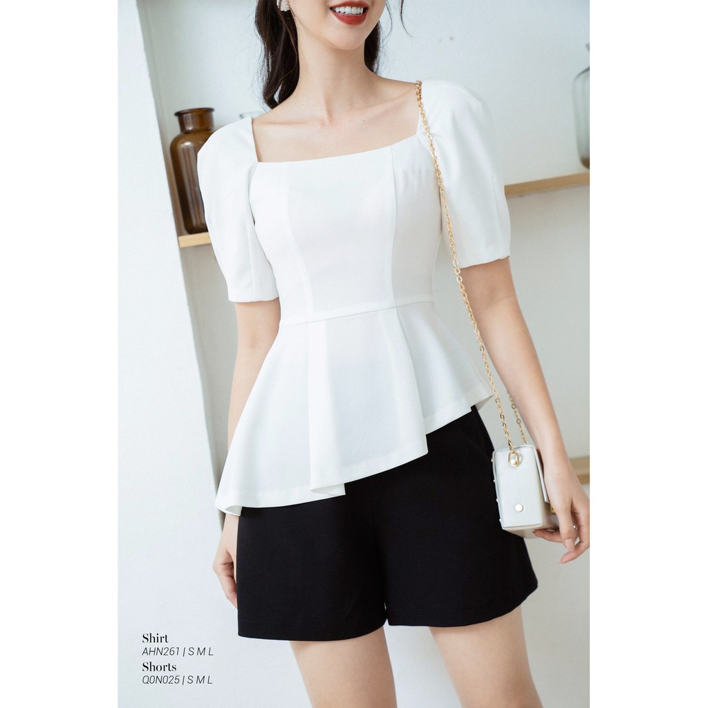 Áo cổ vuông gấu xếp ly súp vạt lệch TIIN STORE AHN261