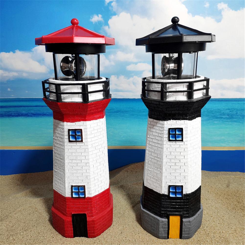 Đèn LED Năng Lượng Mặt Trời Hình Ngọn Hải Đăng Xoay Tự Động Trang Trí Sân Vườn Ngoài Trời