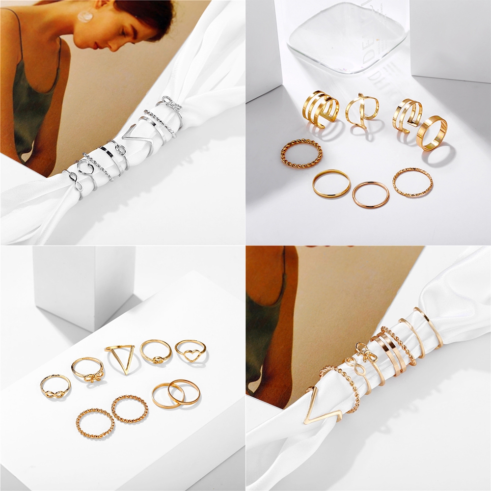 Set nhẫn DODDER hợp kim mạ vàng/ bạc phong cách vintage cá tính dành cho nữ