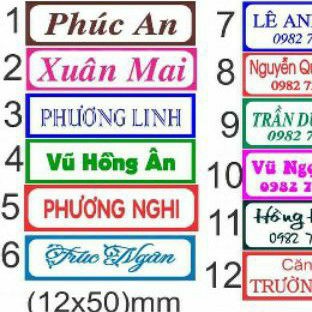 nhãn tên, bảng tên, phù hiệu, logo mẫu 1 đến mẫu 6. (Khách đặt hàng vui lòng chọn 1 mẫu theo số thứ tự)