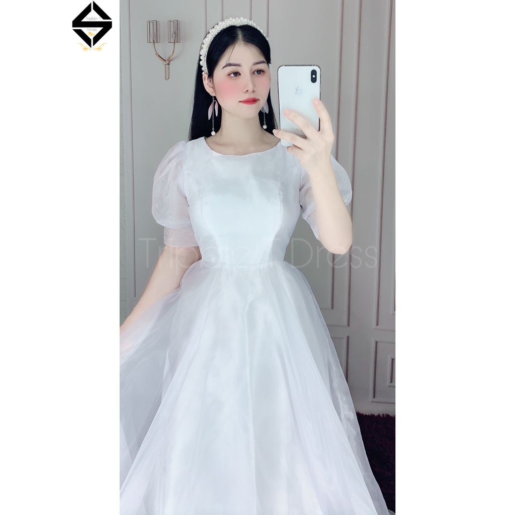 Đầm maxi mặc cưới tay ngắn phồng TRIPBLE T DRESS - size M/L -MS32Y