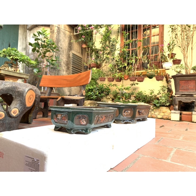 Chậu bon sai chữ nhật chân quỳ  - bộ 2 cái