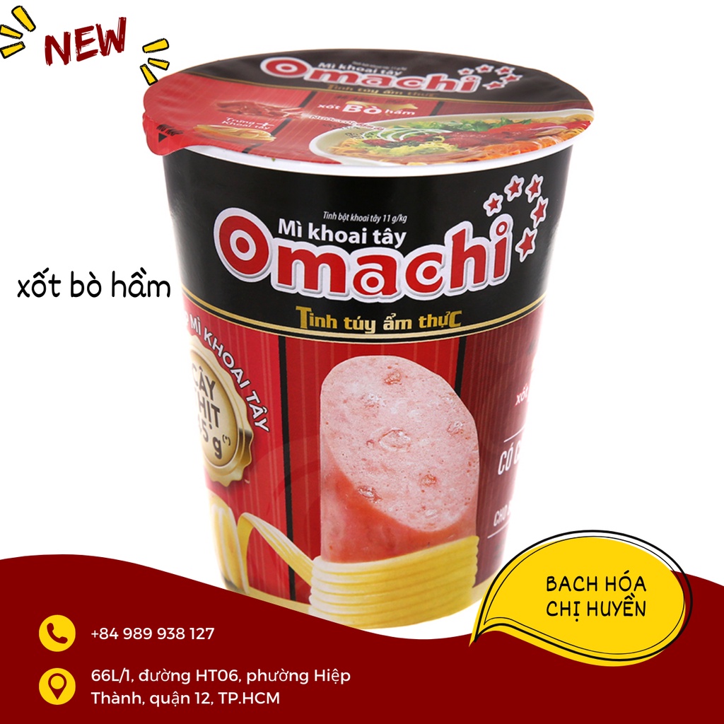 Mì khoai tây Omachi tôm chua cay/ sốt bò hầm/ sườn hầm ngũ/ tôm càng riêu cua ly 112g