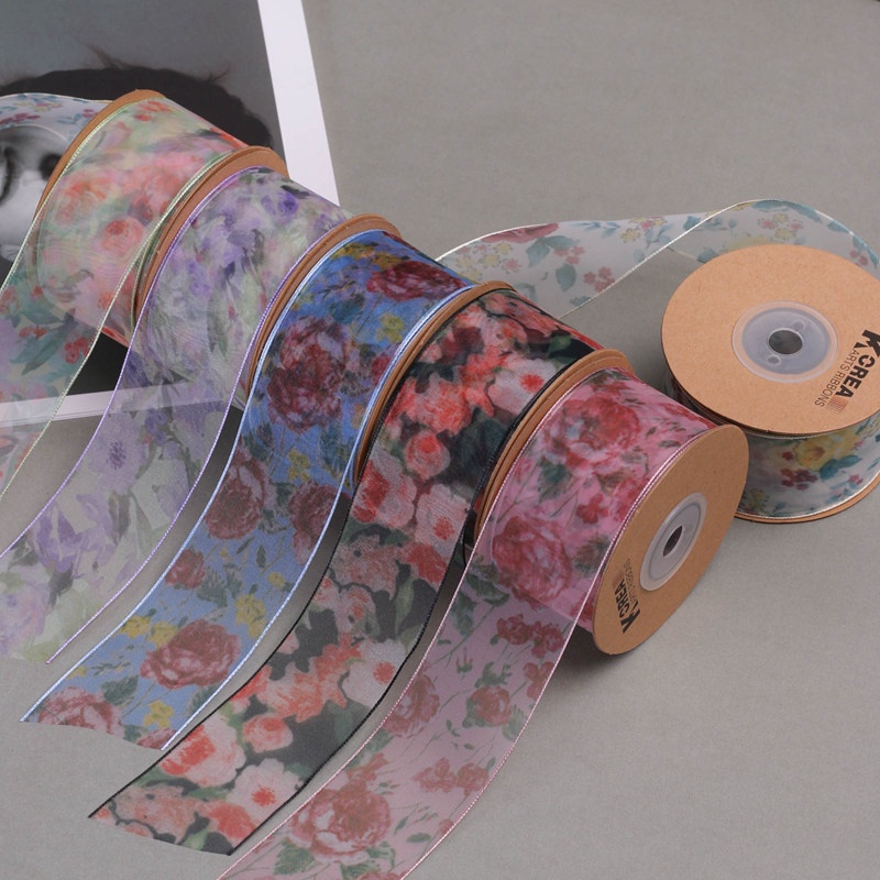 Cuộn Dây Ruy Băng 10Yrds/Cuộn In Họa Tiết Hoa Mẫu Đơn Dùng Trang Trí Gói Quà/Bánh Cưới DIY