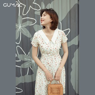 Đầm hoa lá cổ trắng GUMAC DA9116_KEM