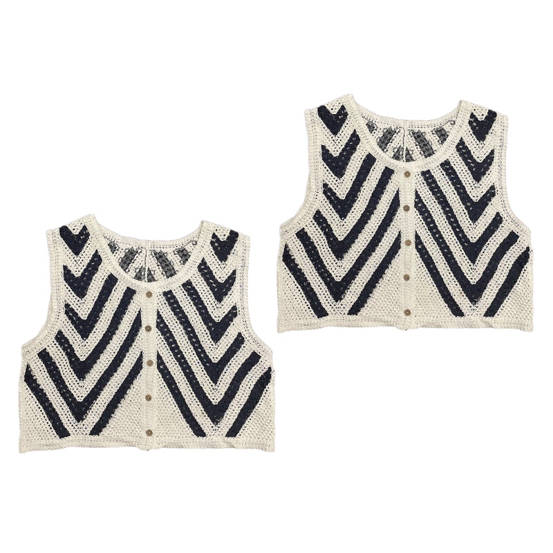 Brroa Áo Croptop Dệt Kim Dáng Rộng Cài Nút Họa Tiết Kẻ Sọc Thời Trang Hè Thu Cho Nữ