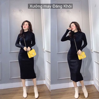 Váy len cổ lọ, đầm len tay dài, dáng dài qua gối v487