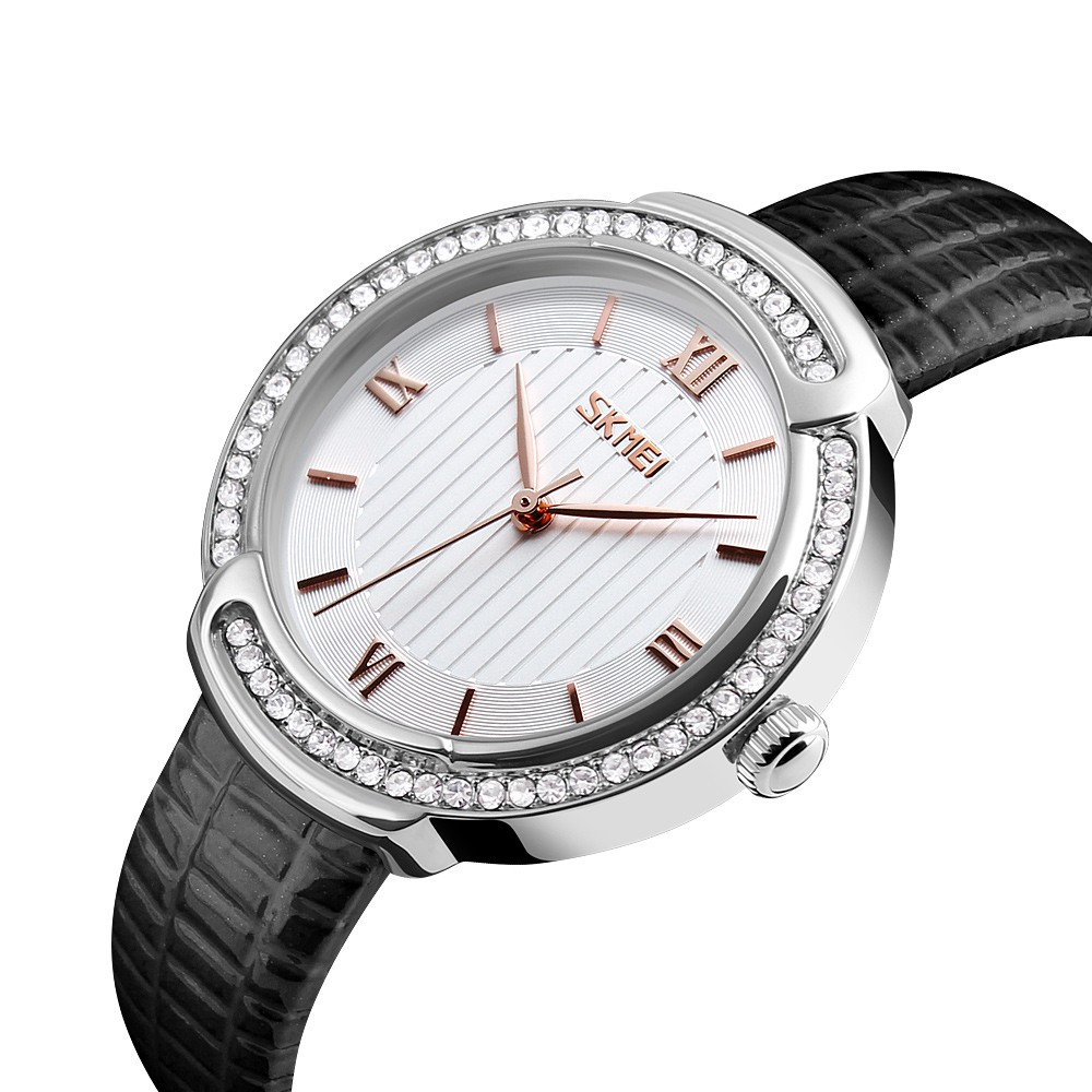 ĐỒNG HỒ NỮ SKMEI 9143, DÂY DA CAO CẤP, MẶT TRÒN ĐÍNH ĐÁ, THIẾT KẾ SANG TRỌNG Bán lẻ giá sỉ