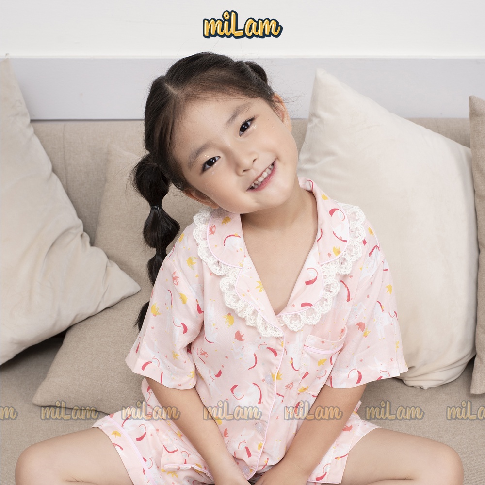 Bộ quần áo pyjama cộc tay bé gái MILAM hình unicorn xinh xắn mặc nhà thoáng mát cho bé