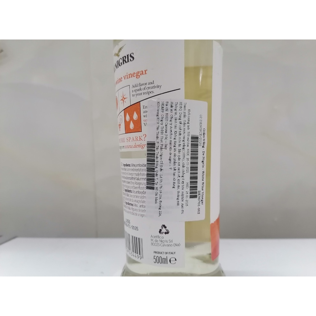 [500ml] GIẤM RƯỢU VANG TRẮNG [Italia] DE NIGRIS White Vinegar (cff-hk)