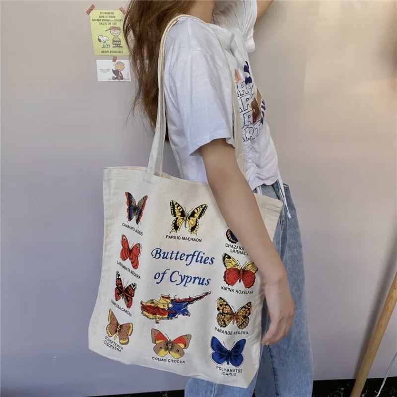 Túi tote Butterflies of Cyprus chất liệu canvas