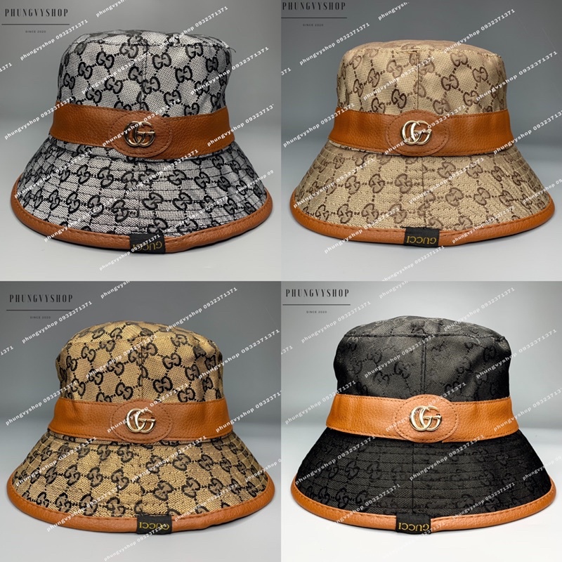 Nón Bucket Dệt Gg Viền Da- mũ tai bèo vành