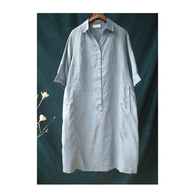 Đầm suông công sở linen cổ đức 2 túi bổ cơi, thời trang hè thu 2021