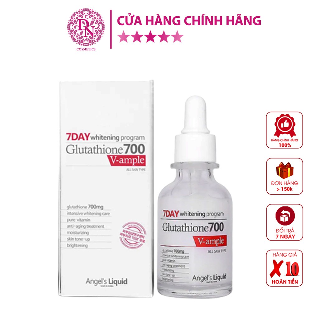 Serum dưỡng trắng, dưỡng căng bóng da Angels Liquid 7 Day Whitening Program Glutathione 700 V-Ample