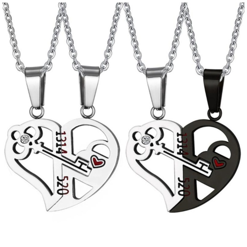 Set 2 Vòng cổ Mặt Hình Trái Tim Thời Trang Cho Nam Và Nữ