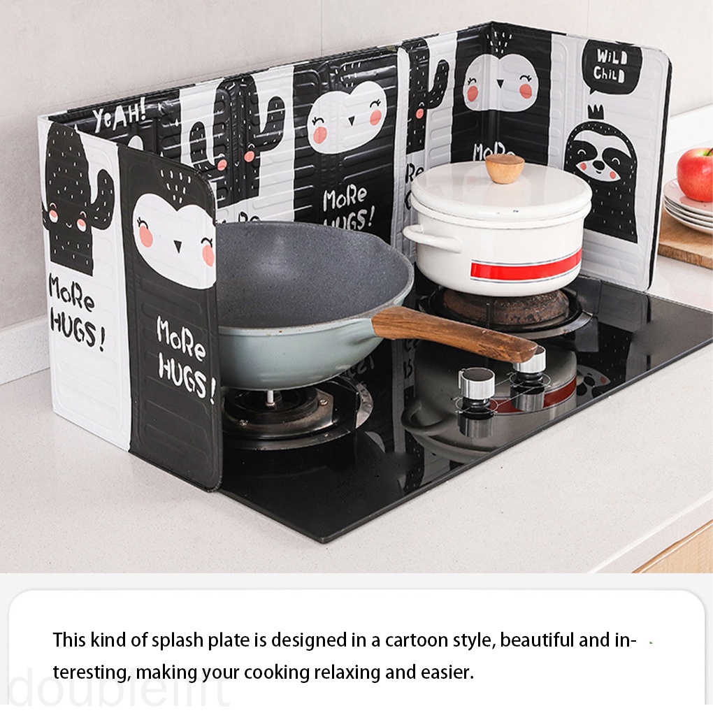 Tấm Chắn Bắn Dầu Bằng Lá Nhôm Họa Tiết Hoạt Hình Có Thể Gập Lại Tiện Dụng Cho Nhà Bếp