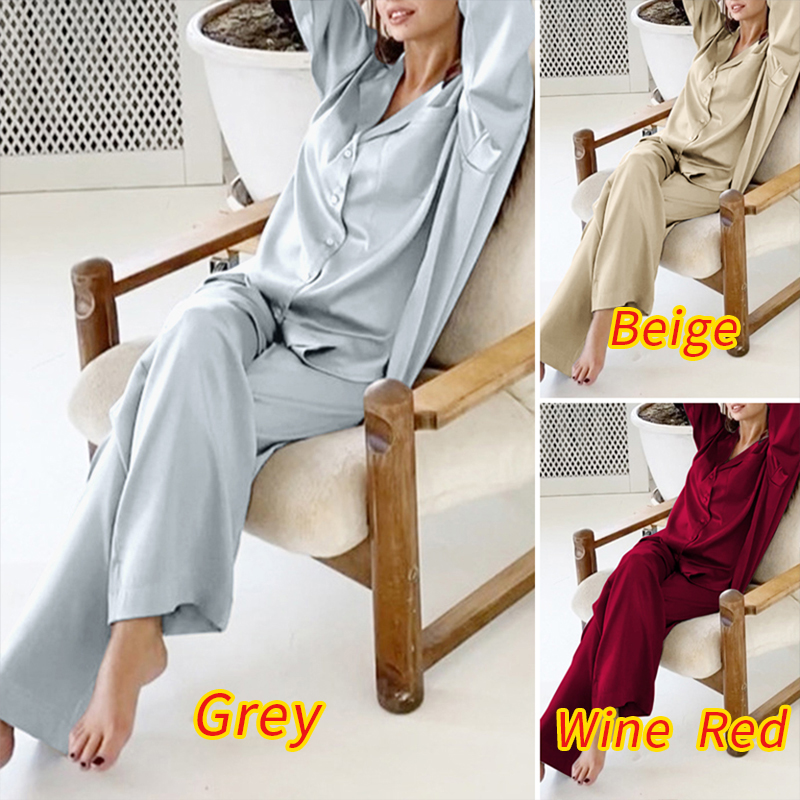 ZANZEA Bộ Đồ Ngủ Dài Cổ Chữ V Màu Trơn Thời Trang Cho Nữ | BigBuy360 - bigbuy360.vn