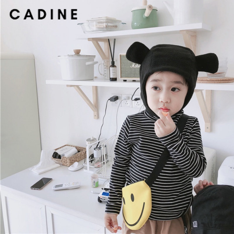 Áo thu đông dài tay cho bé cổ 3 phân kẻ ngang phong cách hàn quốc xinh xắn Cadine Kids