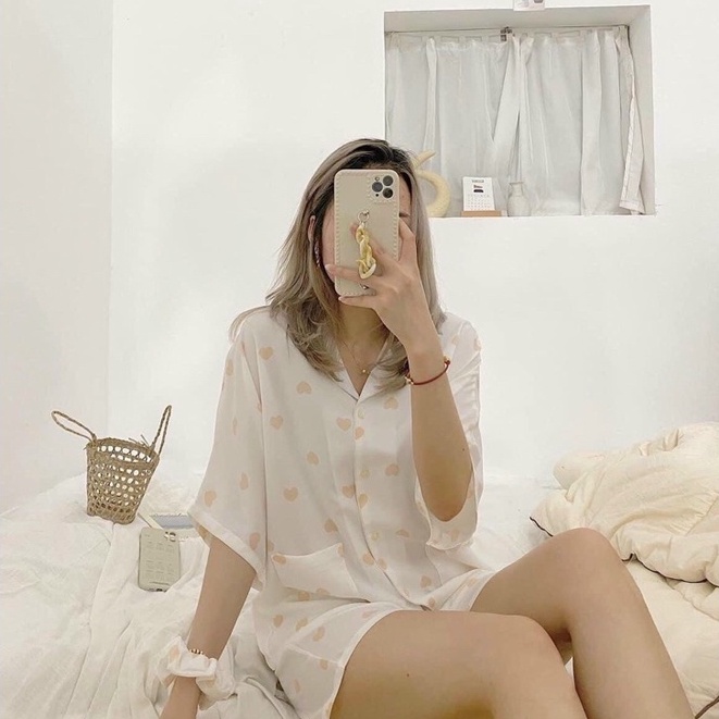 COMBO Bộ Ngủ Pijama Chất Lụa Hoạ Tiết Dễ Thương Kèm Dây Buộc Tóc Scrunchies | BigBuy360 - bigbuy360.vn