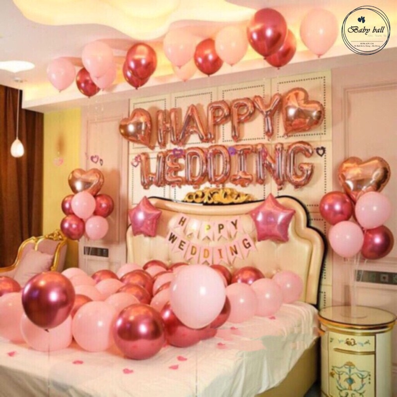 Set trang trí sinh nhật màu hồng , set bóng trang trí sinh nhật, trang trí phòng cưới