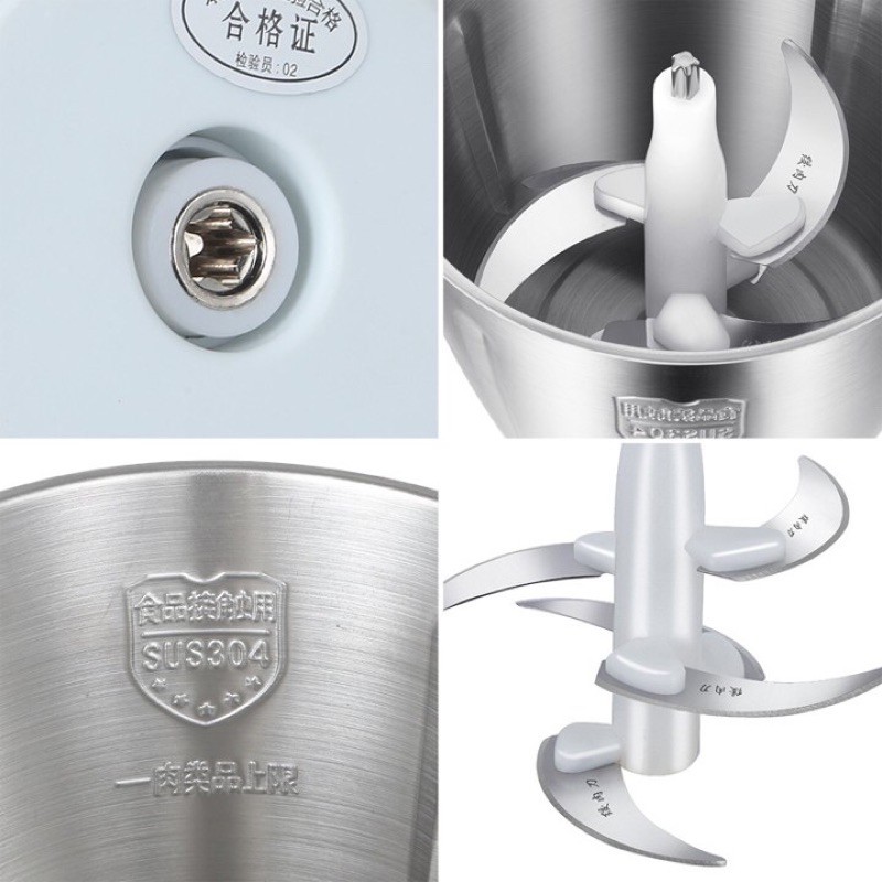 Máy Xay Thịt💖FREE SHIP💖Máy xay sinh tố cầm tay Cối Inox 4 Lưỡi Đa Năng,Công suất 300W xay thịt, tỏi ớt, rau củ quả.