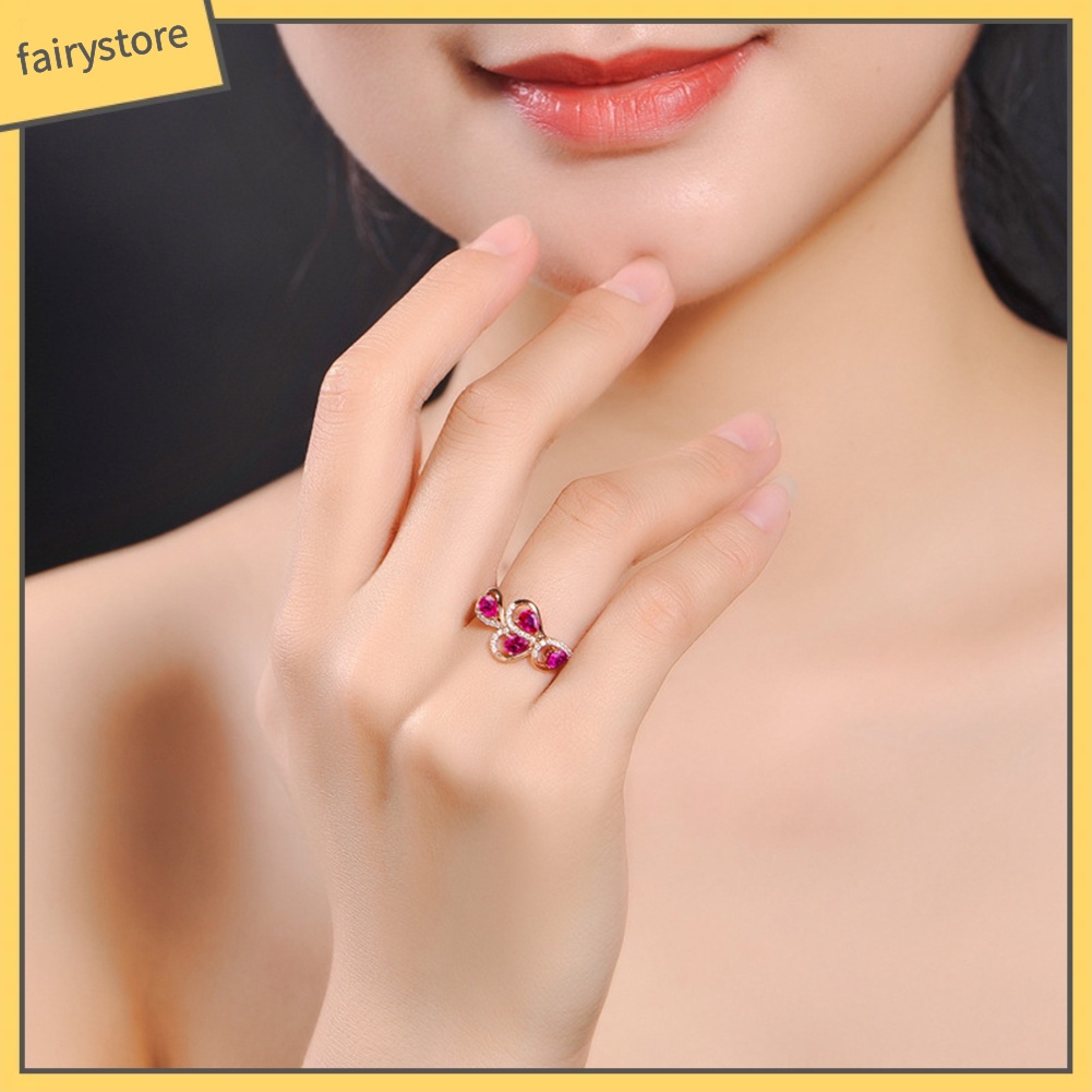 Nhẫn Hợp Kim Hình Chiếc Lá Đính Đá Ruby Giả Xinh Xắn