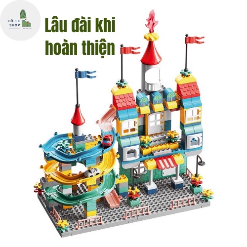 Đồ chơi lắp ráp lego lâu đài cầu trượt có ô tô siêu đẹp, siêu hấp dẫn với 209 pcs dành cho các bé