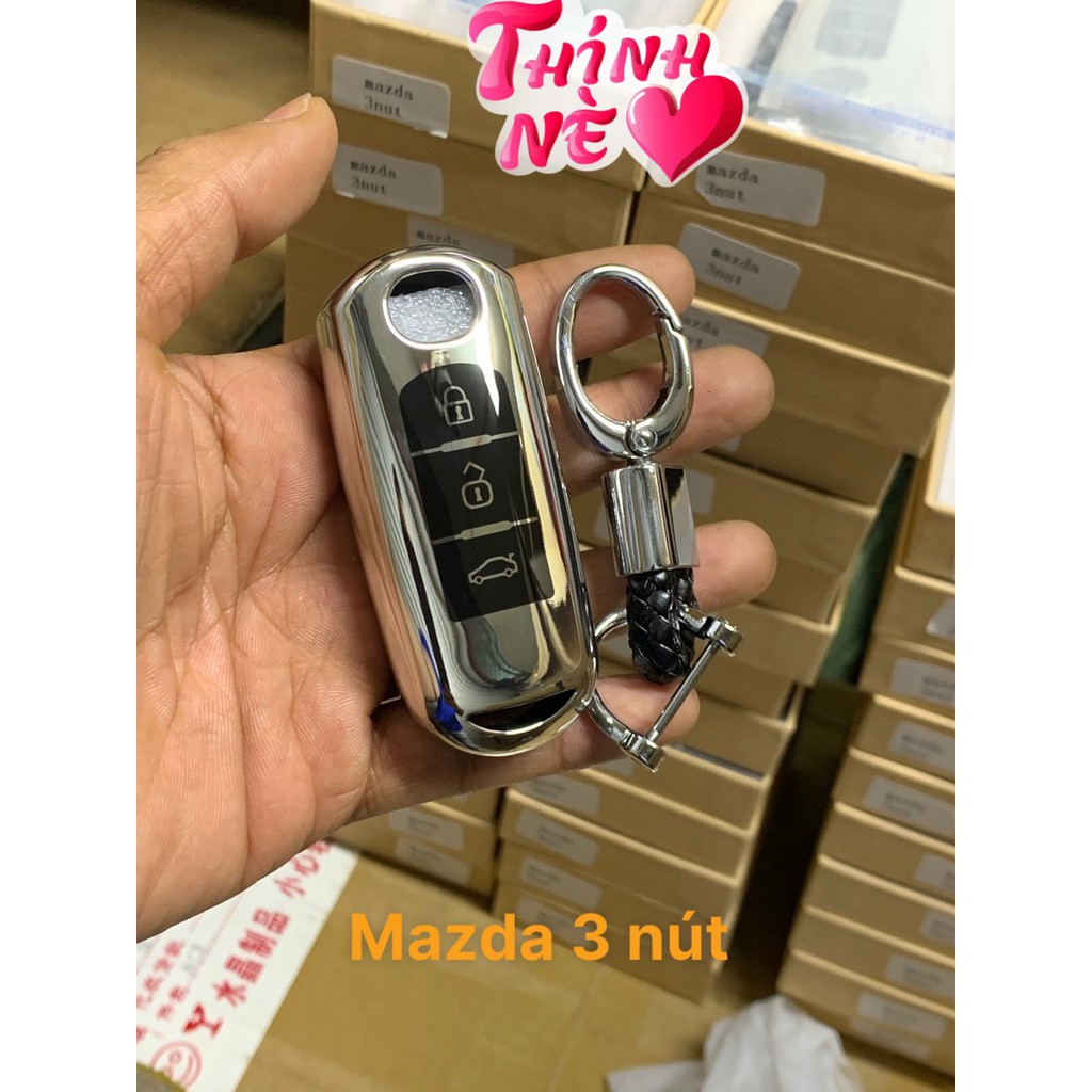 Ốp chìa khóa mạ crom Mazda 3 new 2020 - bản to nút viền - bao khóa tráng gương cao cấp tặng móc hợp kim cao cấp