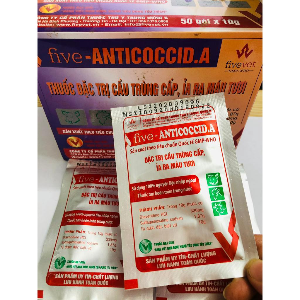 Five-anticoccid.a  Cầu trùng, phân máu tươi trên gia súc gia cầm hiệu quả cao Gói 10gr