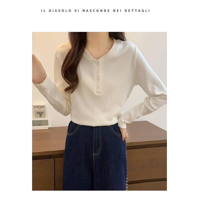 Áo Thun Tay Dài Màu Trắng Thời Trang Xuân Thu Trẻ Trung Cho Nữ