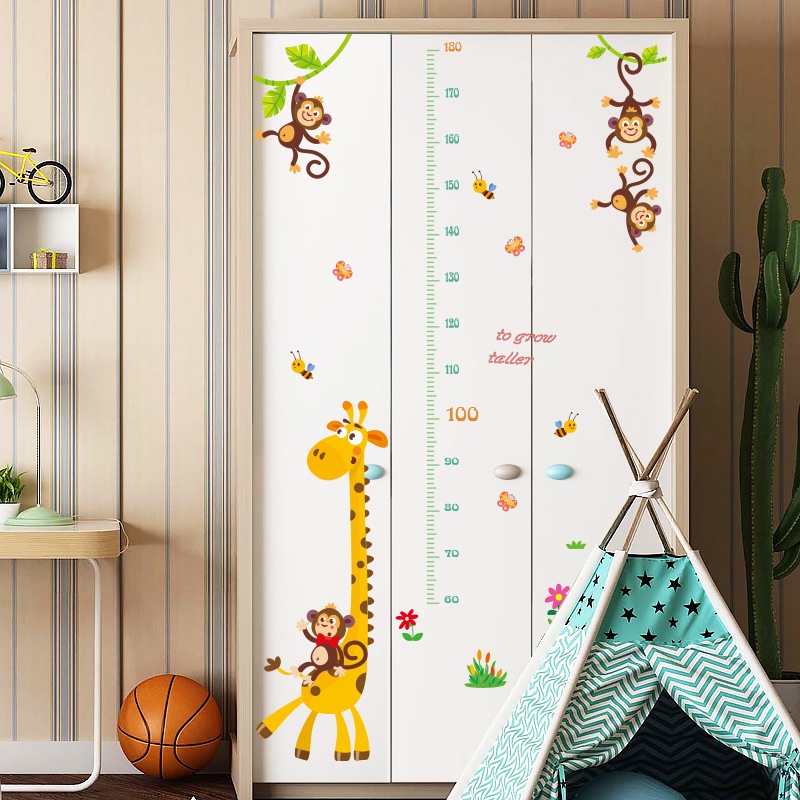 Decal dán tường hình hươu và 4 khỉ S size 50X70 Cm - trang trí phòng cho bé