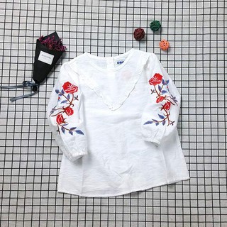 Áo sơ mi lụa linen thêu hoa cao cấp cho bé gái