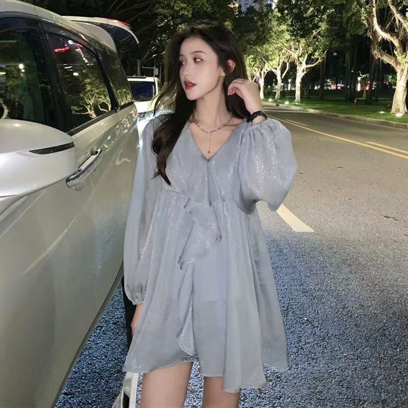 Áo Sơ Mi Chiffon Tay Dài Phối Bèo Kèm Áo Trong