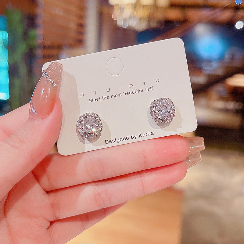 Khuyên tai mạ bạc đính đá quý thời trang đơn giản cho nữ