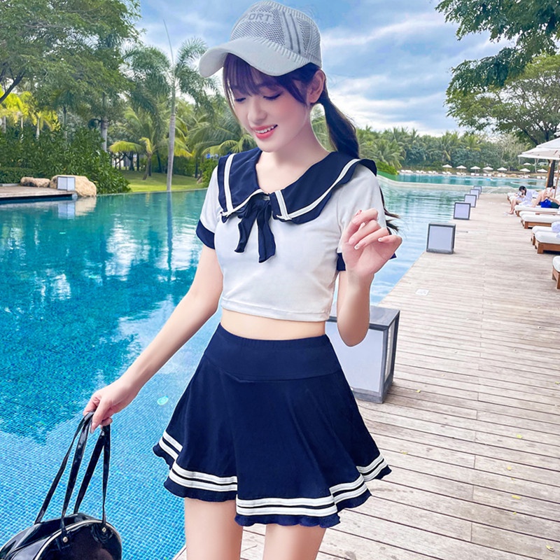 Bộ Đồ Bơi Hai Mảnh Gồm Áo Và Chân Váy Phong Cách Hàn Quốc Dành Cho Nữ Sinh