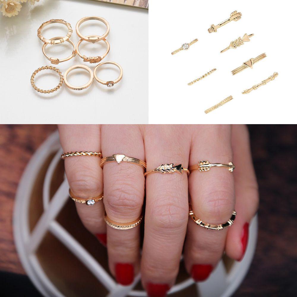 Set 7 Nhẫn Midi Thời Trang Cho Nữ|Mũi Tên Hình Học Màu Sắc