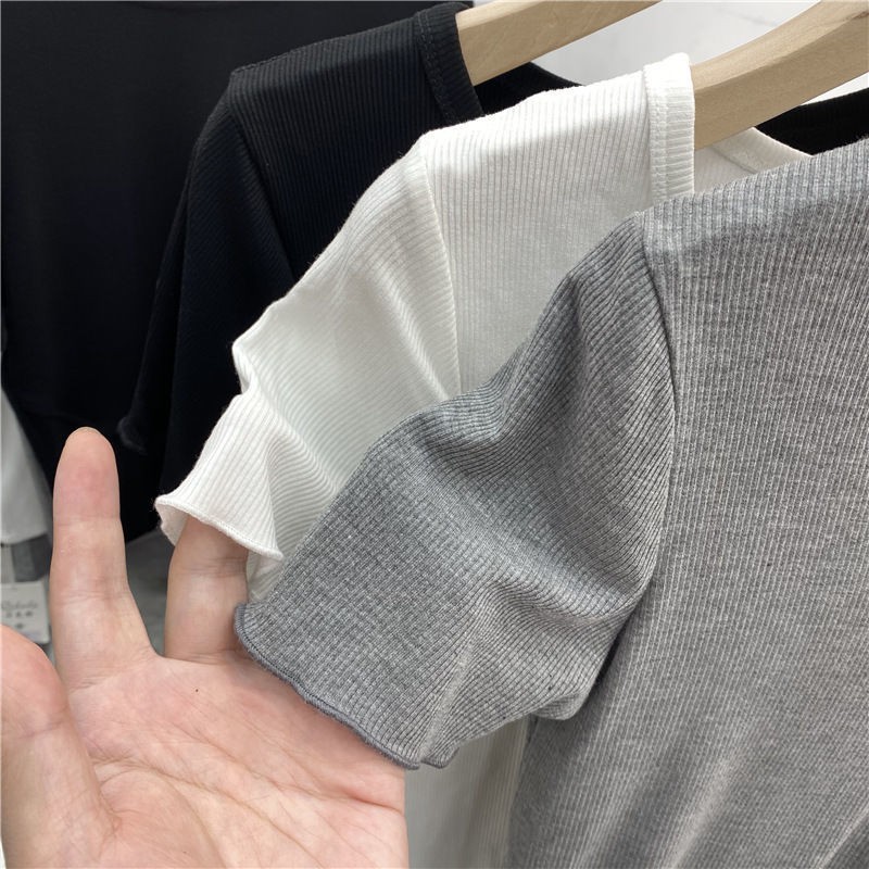 Áo Thun Tay Ngắn Eo Cao Co Giãn Phong Cách Châu Âu Thời Trang Cho Nữ 2021 | BigBuy360 - bigbuy360.vn