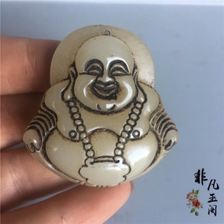 Mặt dây chuyền đá ngọc bích hình phật Di Lặc cổ điển